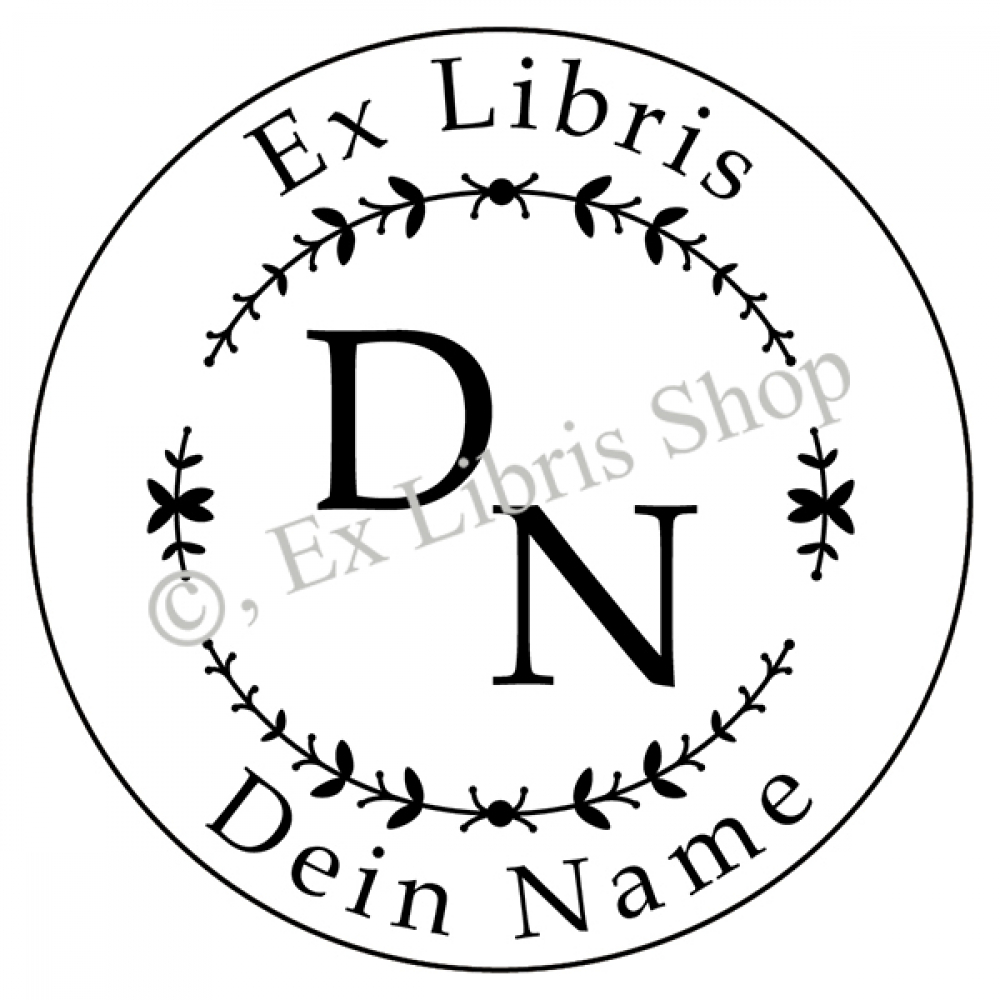 Round exlibris stamp •Laurel wreath•